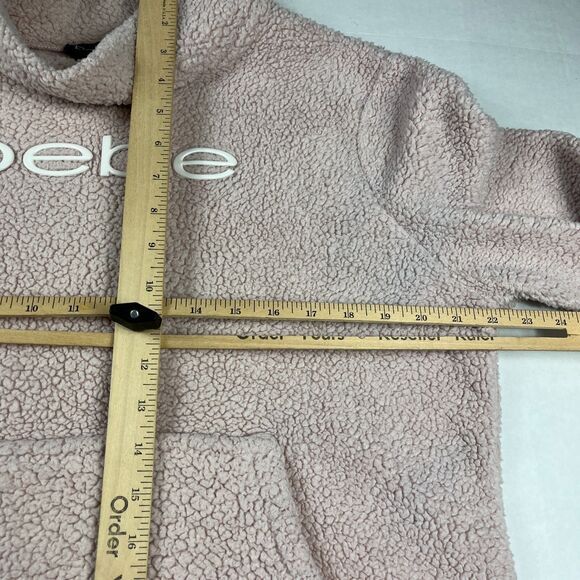 Bebe Logo Sherpa Sweater Pink Cozy Soft Casual Logo Plush Y2K Pullover MEDIUM - Picture 7 of 10